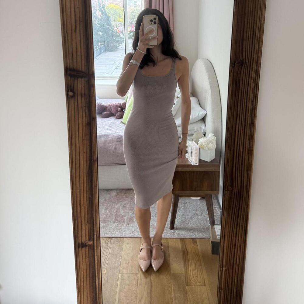 Light fall brown midi bodycon dress